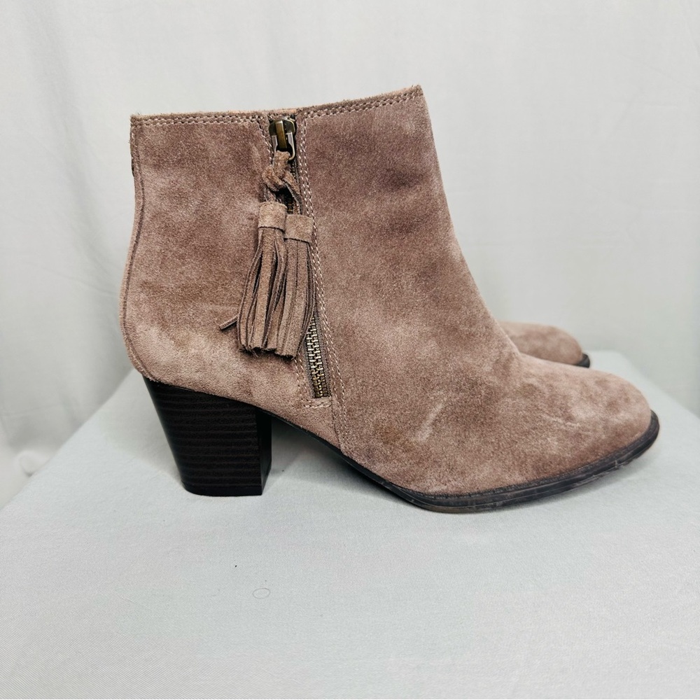 Vionic Madeline Suede Ankle Boot tassel full side zip heel weather resistant